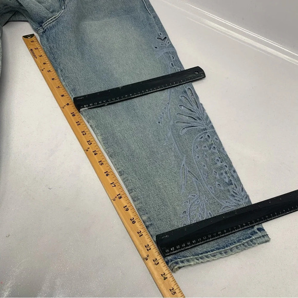 Levis Barrel Crop Jeans Woman 31 Relaxed Fit Embroidery Cut Out Made & Crafted - Picture 15 of 16